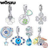 925 Sterling Silver Lucky Clover Pendant Devil's Eye Bead