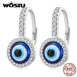 925 Silver Evil Eye Drop Dangle Earrings Zircon Hoops Pendientes