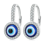 925 Silver Evil Eye Drop Dangle Earrings Zircon Hoops Pendientes
