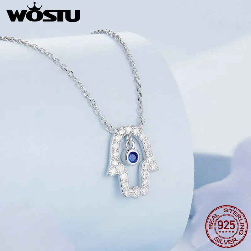 925 Silver Lucky Hand Necklace With zircon Pendant for Women