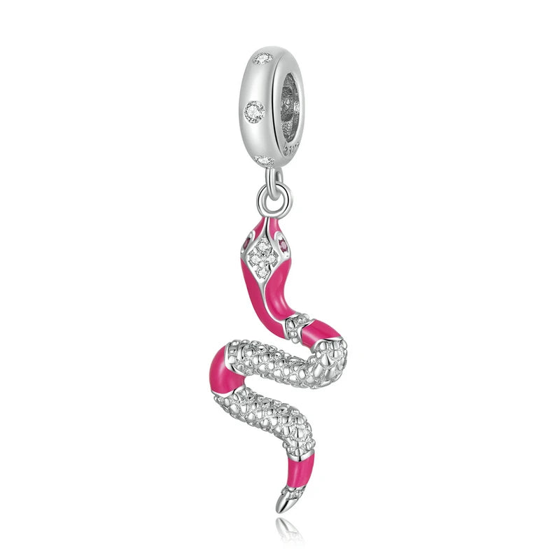 925 Sterling Silver Red Snake Charm Bead for Jewelry Making