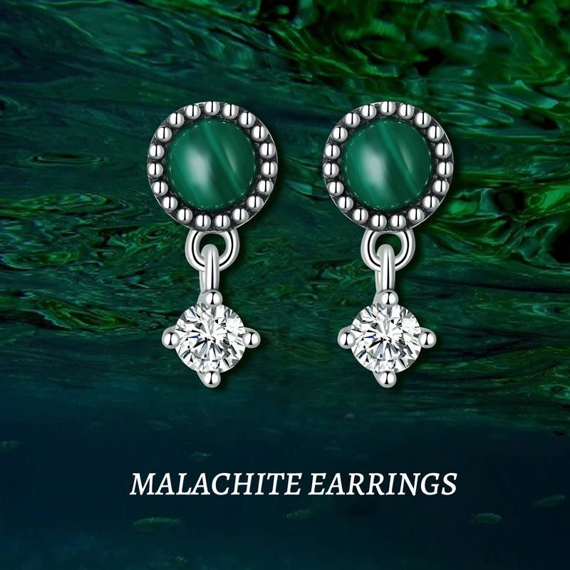 925 Silver Malachite Earrings Vintage Drop Dangle Wedding Jewelry