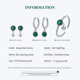 925 Silver Malachite Earrings Vintage Drop Dangle Wedding Jewelry