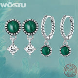 925 Silver Malachite Earrings Vintage Drop Dangle Wedding Jewelry