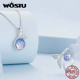 925 Silver Mermaid Tail Necklace Colorful Fish Scales Women Jewelry