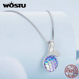 925 Silver Mermaid Tail Necklace Colorful Fish Scales Women Jewelry