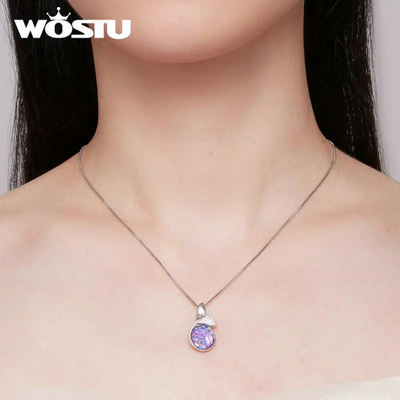 925 Silver Mermaid Tail Necklace Colorful Fish Scales Women Jewelry
