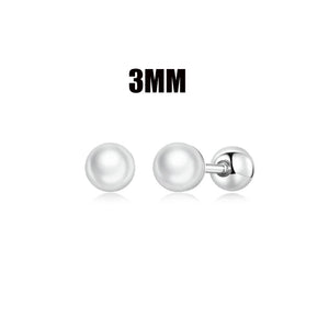 925 Sterling Silver Mini Pearl Beads Stud Earrings 3MM 4MM