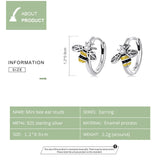 925 Silver Mini Bee Hoop Earrings CZ Circle Lady Jewelry E1337