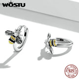 925 Silver Mini Bee Hoop Earrings CZ Circle Lady Jewelry E1337