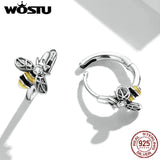 925 Silver Mini Bee Hoop Earrings CZ Circle Lady Jewelry E1337