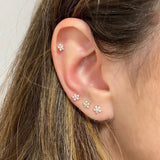 925 Silver Mini CZ Flower Ear Studs Women Manchet Clip Earrings