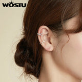 925 Silver Mini CZ Flower Ear Studs Women Manchet Clip Earrings