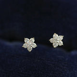 925 Silver Mini CZ Flower Ear Studs Women Manchet Clip Earrings
