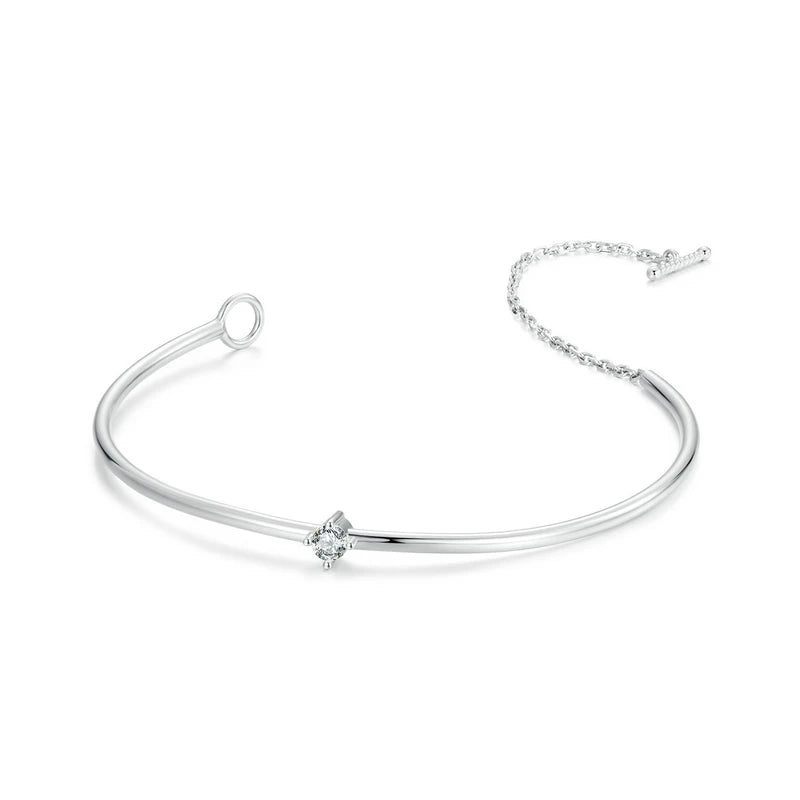 925 Silver Minimalism Bangle Chain Bracelet CZ Wedding Party Gift
