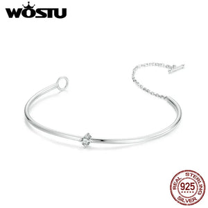 925 Silver Minimalism Bangle Chain Bracelet CZ Wedding Party Gift