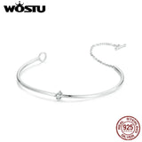 925 Silver Minimalism Bangle Chain Bracelet CZ Wedding Party Gift
