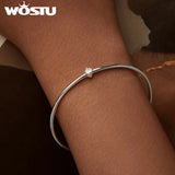 925 Silver Minimalism Bangle Chain Bracelet CZ Wedding Party Gift