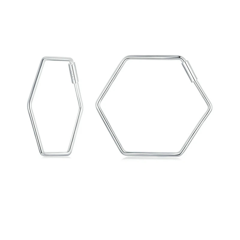 925 Silver Heart Hexagon Earrings Statement Jewelry Gift