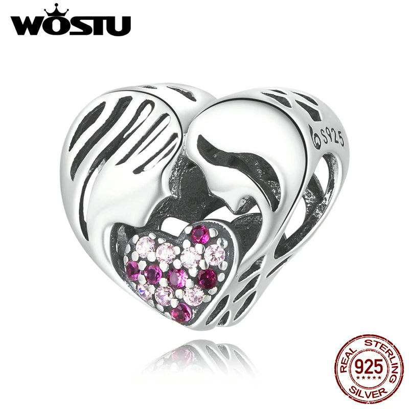 925 Silver Mom Daughter Love Pendant Charm for DIY Jewelry Making