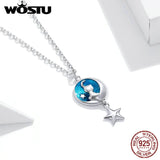 925 Silver Moon & Cat Star Necklace Enamel Chain Link CQN422