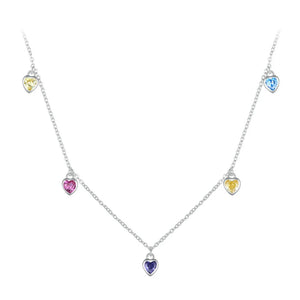 925 Silver Love Heart Necklace Rainbow Zircon Choker Wedding Jewelry