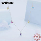 925 Silver Love Heart Necklace Rainbow Zircon Choker Wedding Jewelry