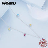 925 Silver Love Heart Necklace Rainbow Zircon Choker Wedding Jewelry