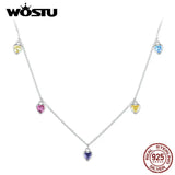 925 Silver Love Heart Necklace Rainbow Zircon Choker Wedding Jewelry