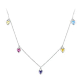 925 Silver Love Heart Necklace Rainbow Zircon Choker Wedding Jewelry
