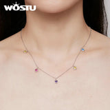 925 Silver Love Heart Necklace Rainbow Zircon Choker Wedding Jewelry