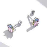 925 Silver Multicolor Zircon Paws Stud Earrings Rainbow S925 Ear Studs FIE1334