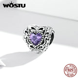 925 Sterling Silver Purple Zircon Heart Charm Pendant