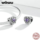925 Sterling Silver Purple Zircon Heart Charm Pendant