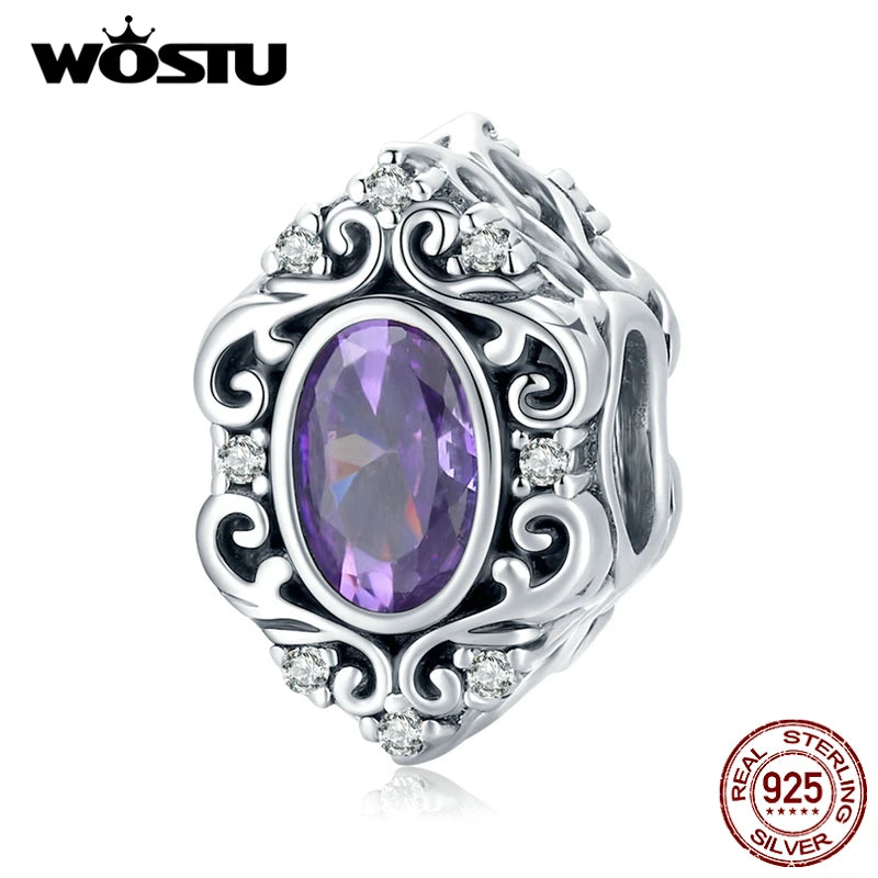 925 Silver Purple Heart Bead Zircon Charm Pendant