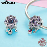 925 Sterling Silver Purple Zircon Charms Beads for Bracelets Bangles