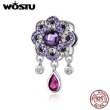 925 Sterling Silver Purple Zircon Charms Beads for Bracelets Bangles