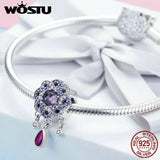 925 Sterling Silver Purple Zircon Charms Beads for Bracelets Bangles