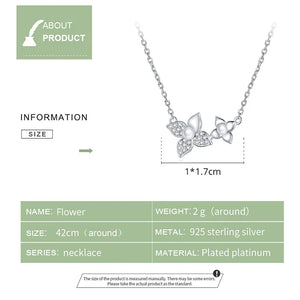 925 Silver Flower Necklace Long Chain Link Necklace Women Jewelry CQN438