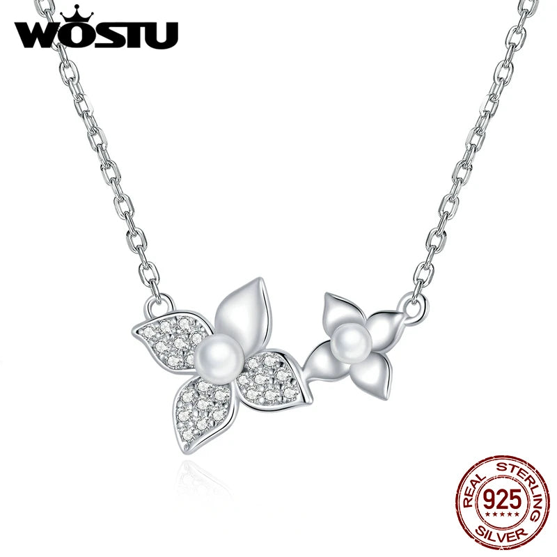 925 Silver Flower Necklace Long Chain Link Necklace Women Jewelry CQN438