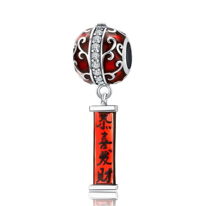 925 Silver Year Series Red Lantern Charms Chinese Beads for Bracelets