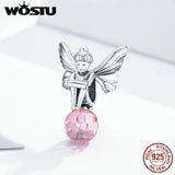 925 Silver Ocean Crystsal Charm Pendant Angel Wing Flower Beads