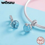 925 Silver Ocean Crystsal Charm Pendant Angel Wing Flower Beads