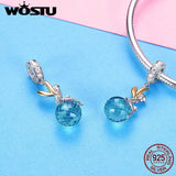 925 Silver Ocean Crystsal Charm Pendant Angel Wing Flower Beads