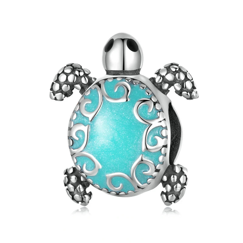 925 Silver Conch Charm Pendant Green Turtle Bead DIY Jewelry