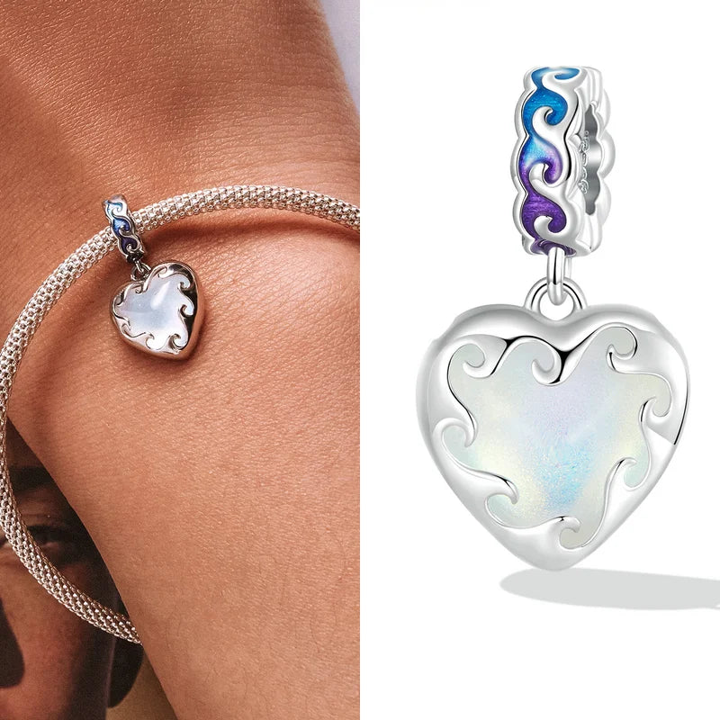 925 Silver Rainbow Resin Pearl Shell Charms Beads for Women