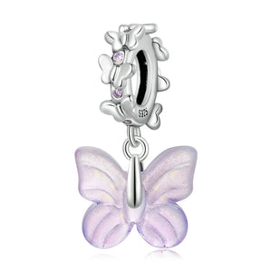 925 Silver Opal Butterfly Flower Charm Beads Necklace Bracelet