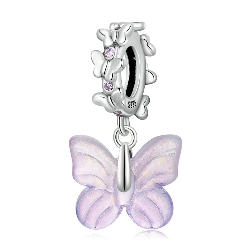 925 Silver Opal Butterfly Flower Charm Beads Necklace Bracelet