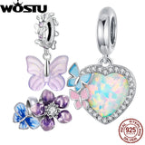 925 Silver Opal Butterfly Flower Charm Beads Necklace Bracelet