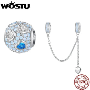 925 Silver Opal Round Charms Zircon Heart Safety Chain for Bracelet Necklace